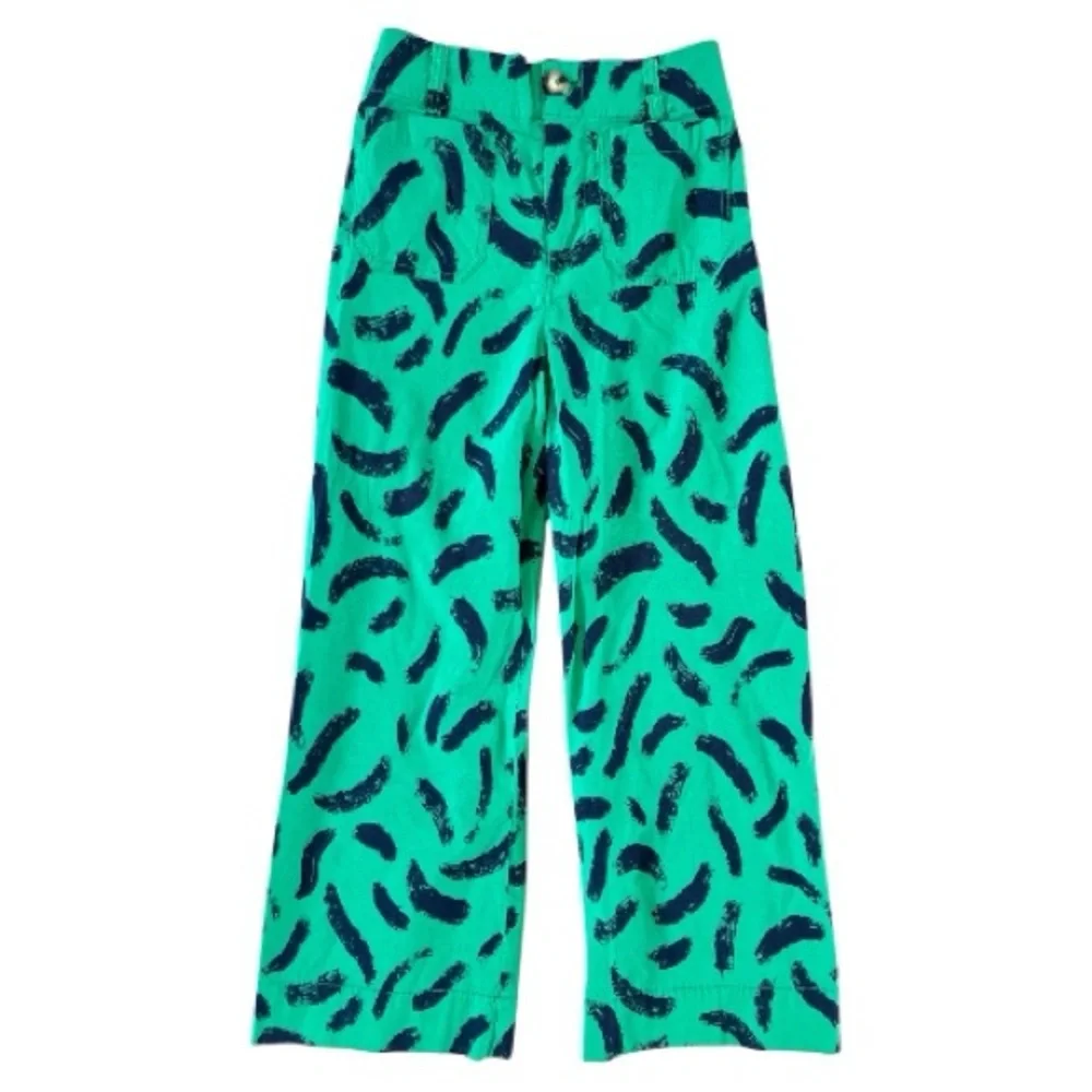 Maeve Anthropologie The Colette Cropped Wide Leg Pants Green Blue Print Size 26 - Picture 2 of 8
